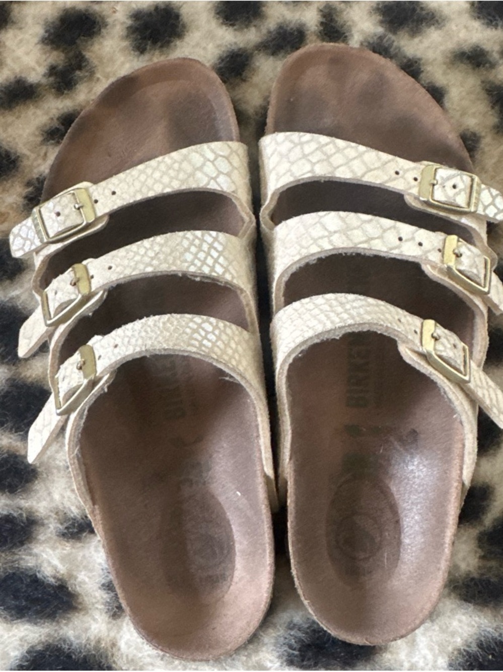 Birkenstock Women's Three-Strap Sandal in Light Tan with Metallic Buckles - Picture 2 of 5